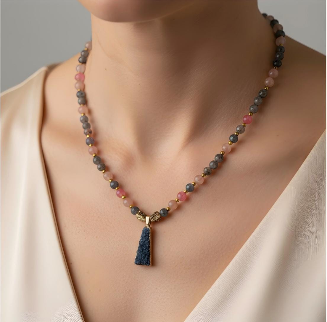 Natural Stone Necklace Sodalite Rhodonite Labradorite
