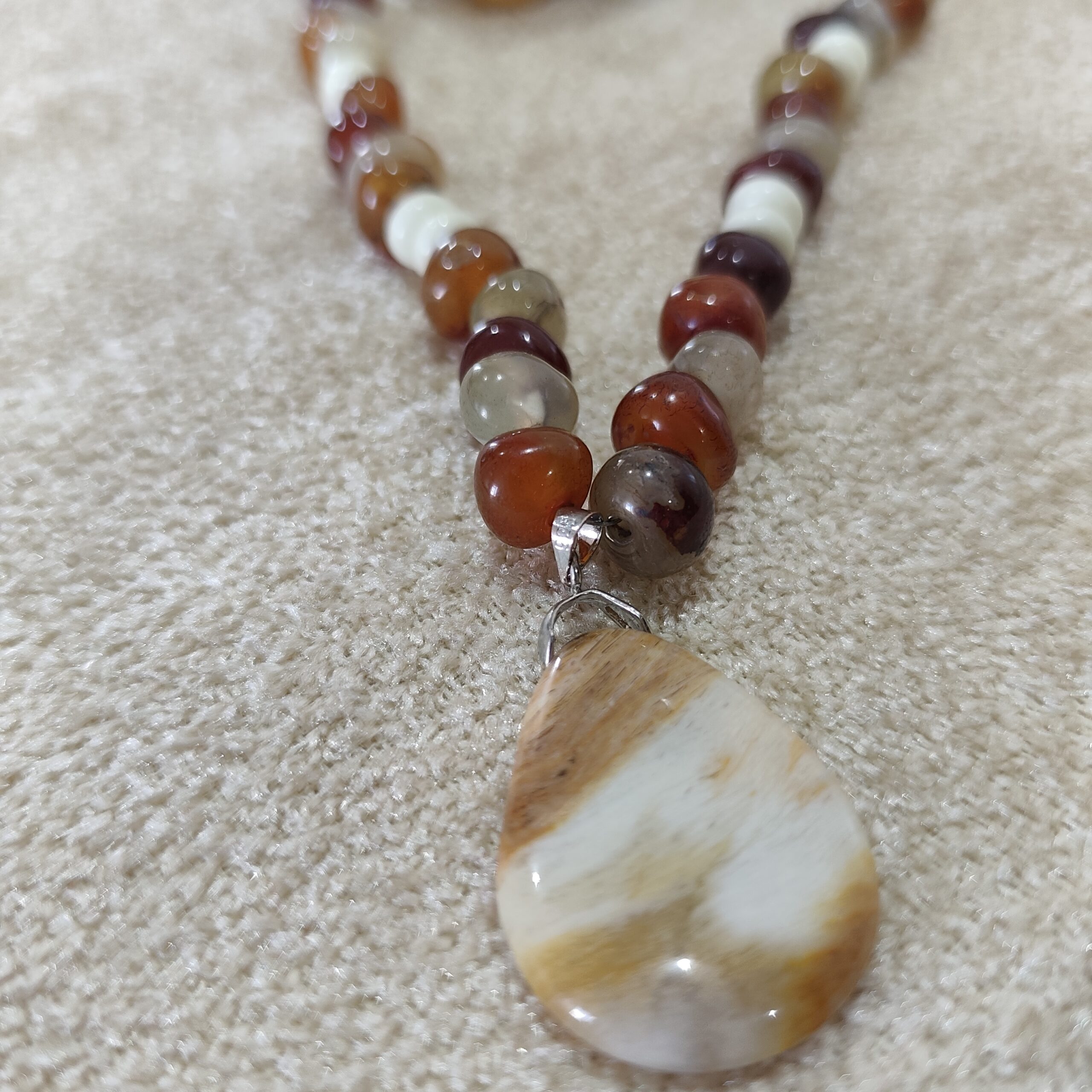 Bohemian Style Agate and Carnelian Stone Necklace