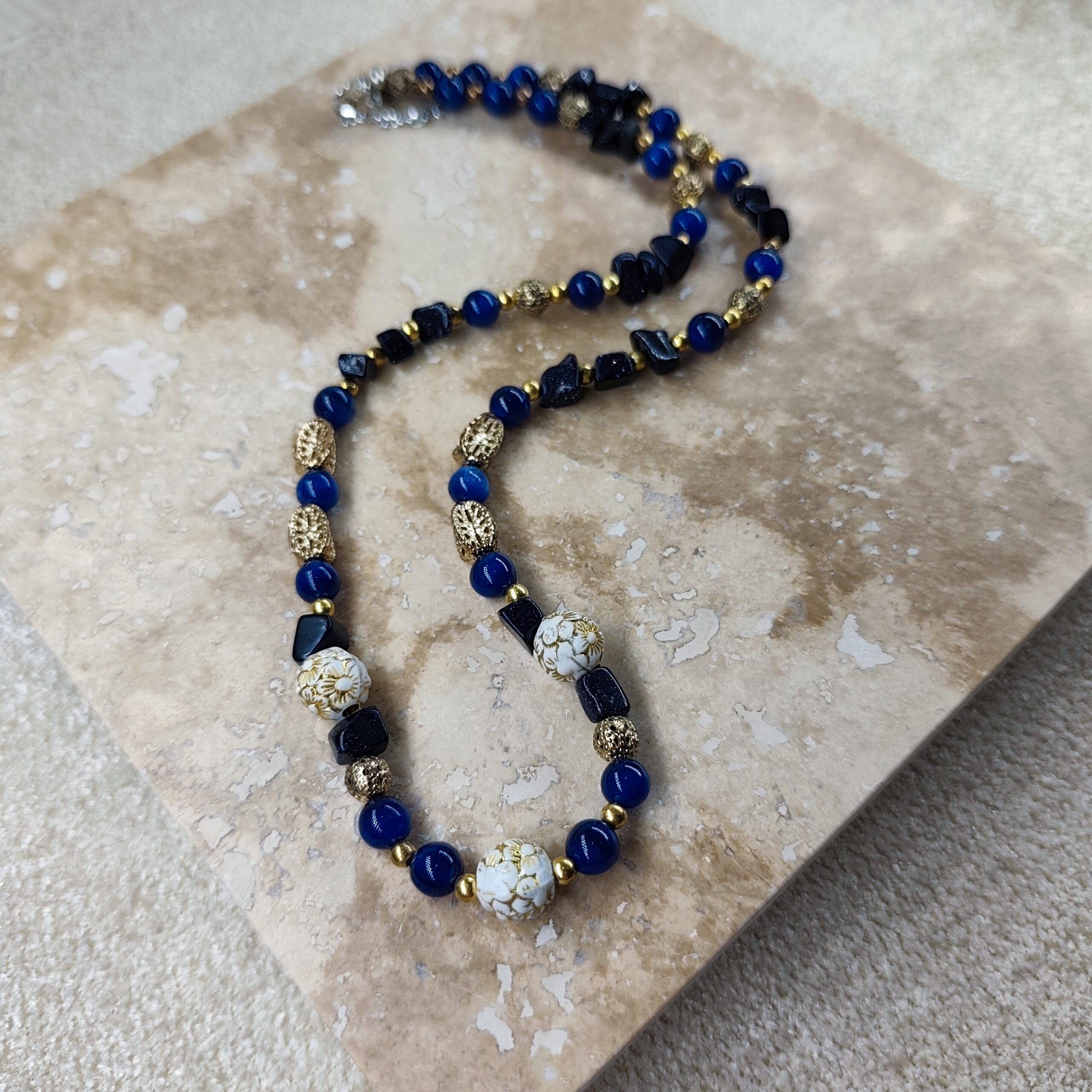 Bohemian Style Lapis Lazuli and Onyx Necklace - Image 3