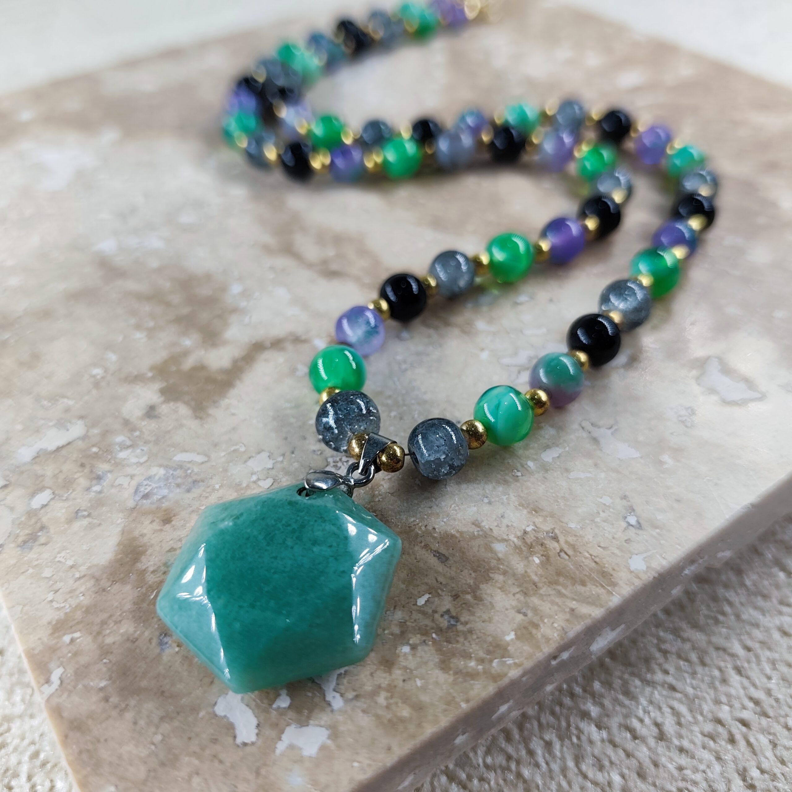 Handmade Aventurine and Fluorite Stone Necklace
