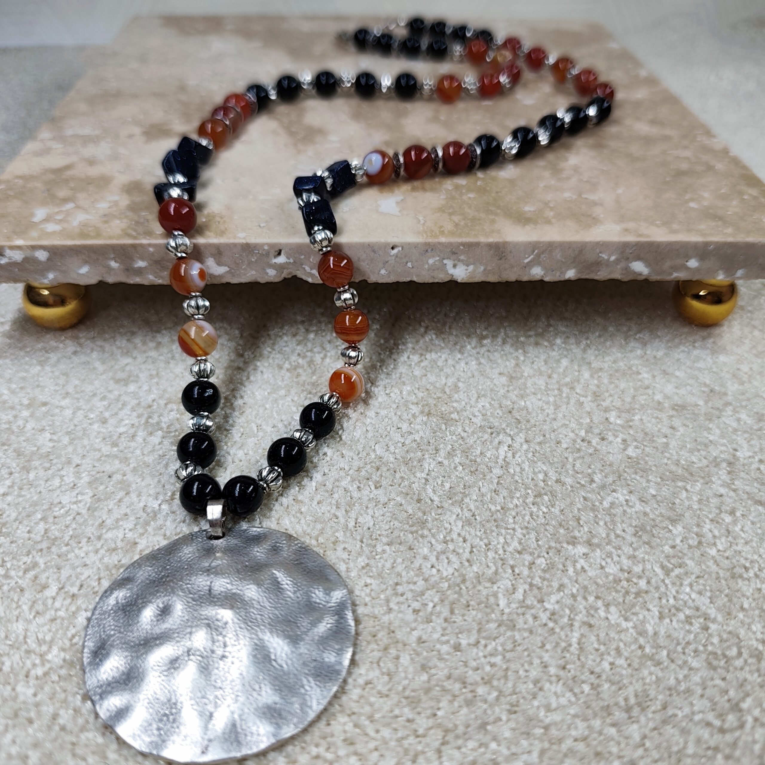 Handmade Natural Stone Agate Pendant Necklace