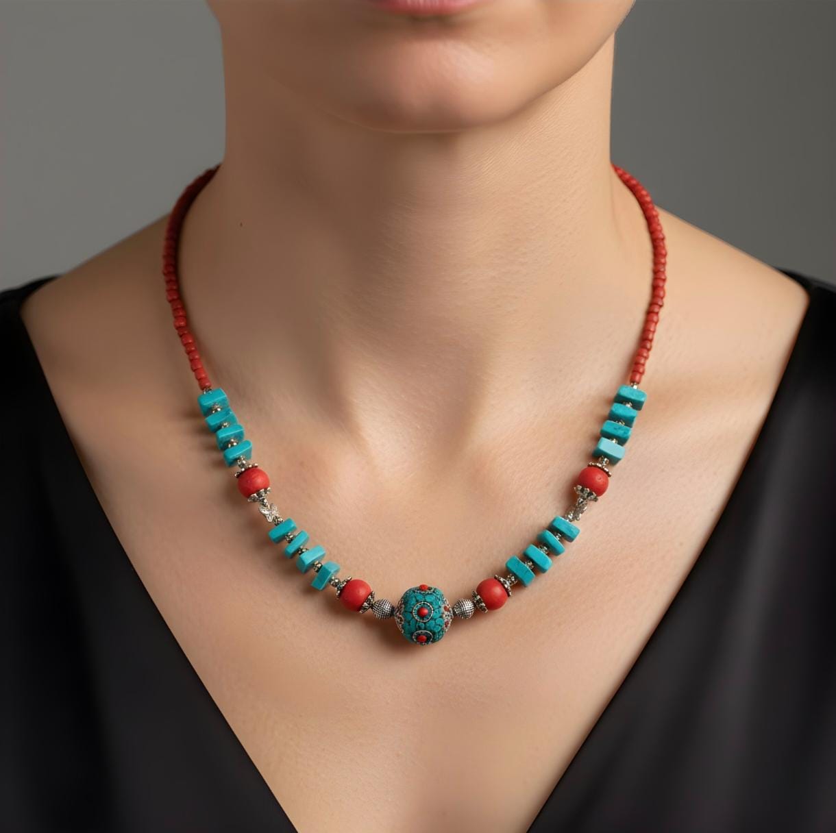 Handmade Bohemian Amber Pendant Necklace