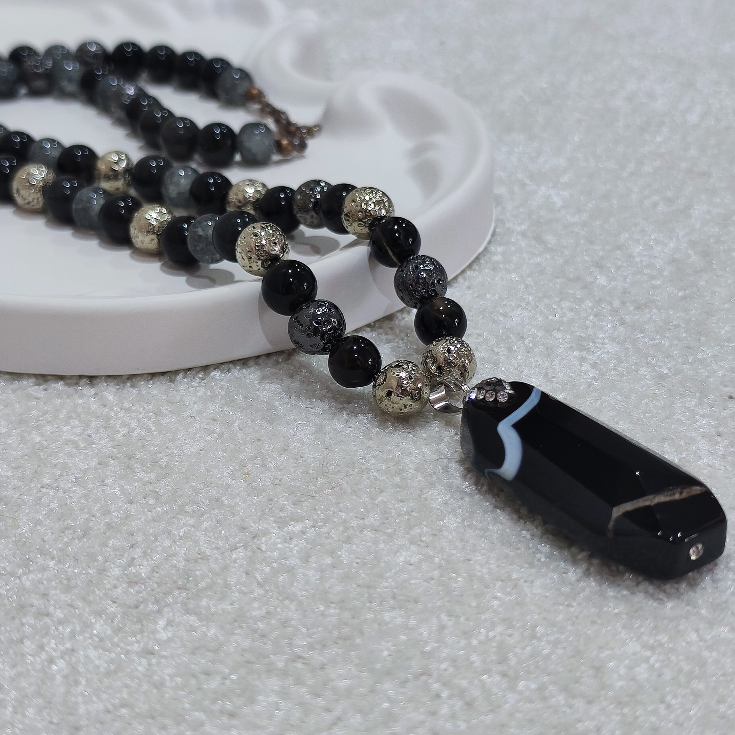 Bohemian Style Black Onyx and Labradorite Necklace