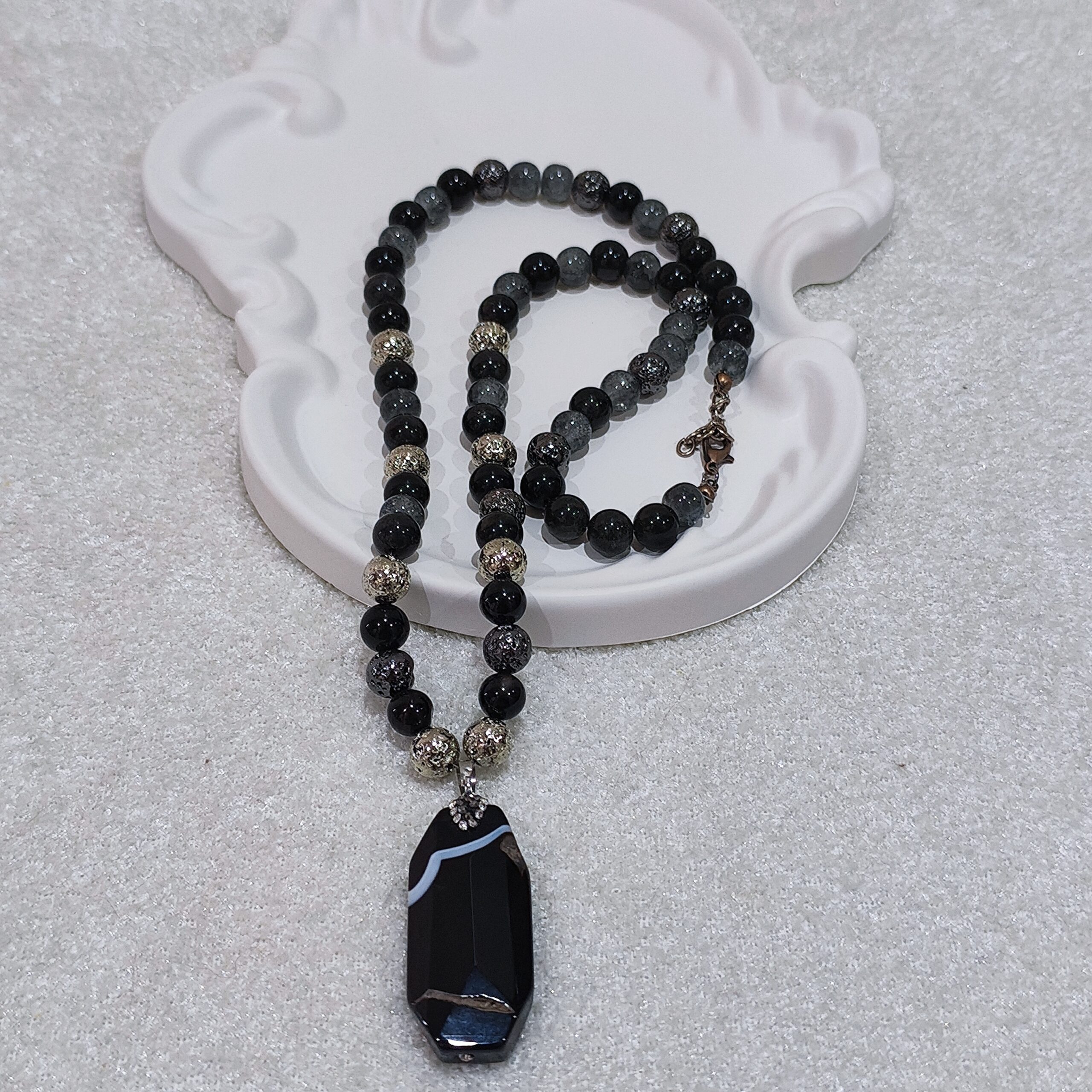 Bohemian Style Black Onyx and Labradorite Necklace - Image 2