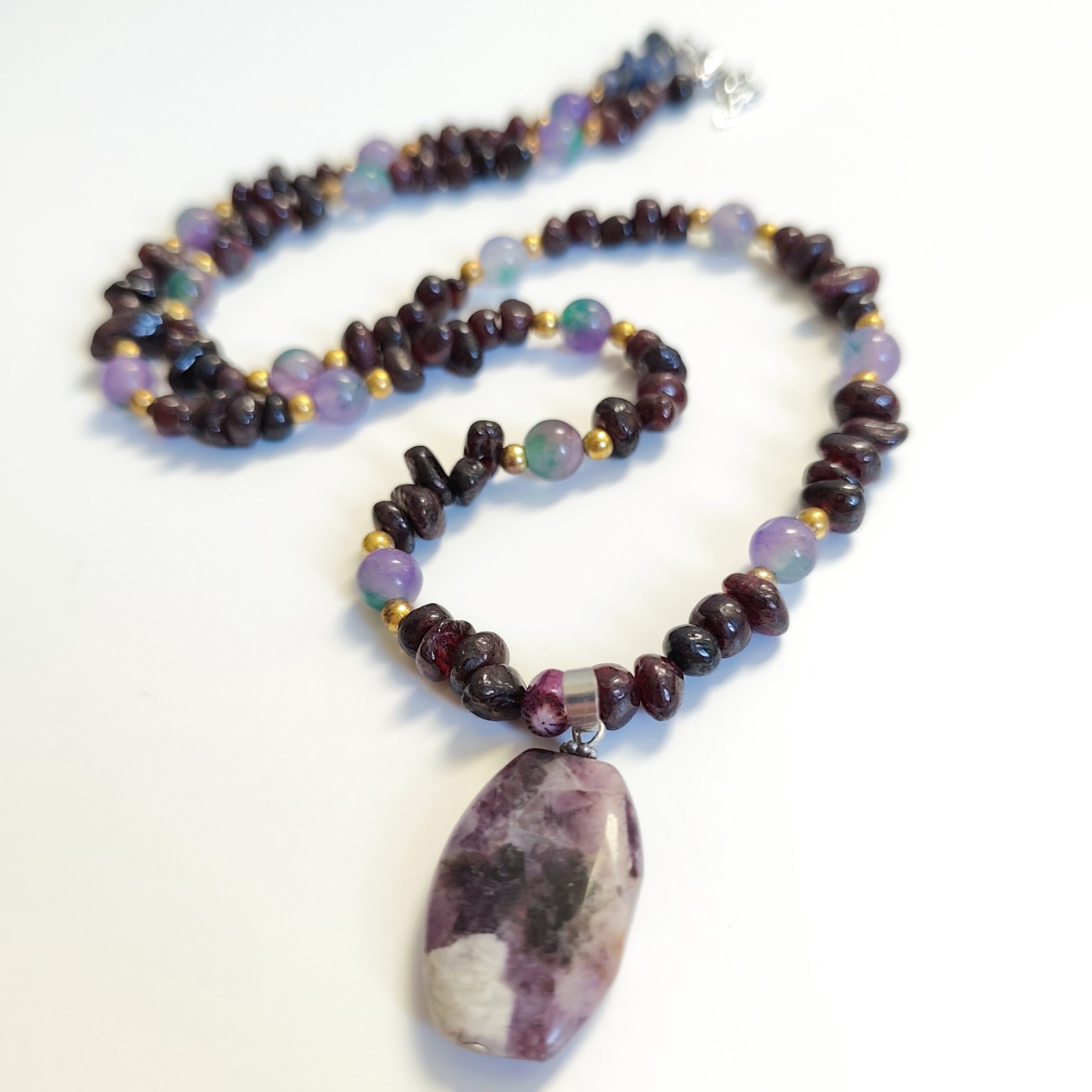 Bohemian Style Amethyst and Fluorite Stone Necklace