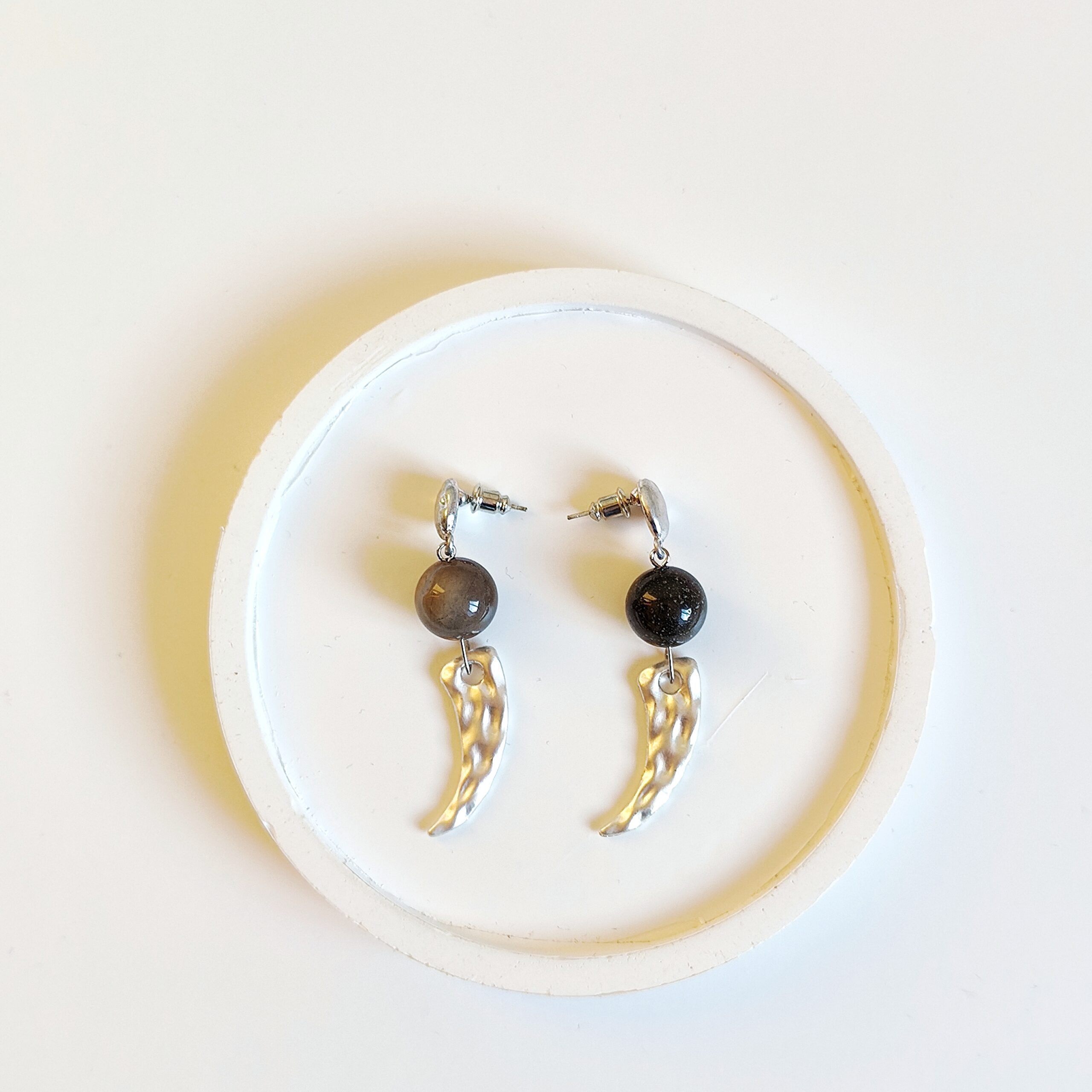 Twisted Silver Tone Metal Beaded Earrings