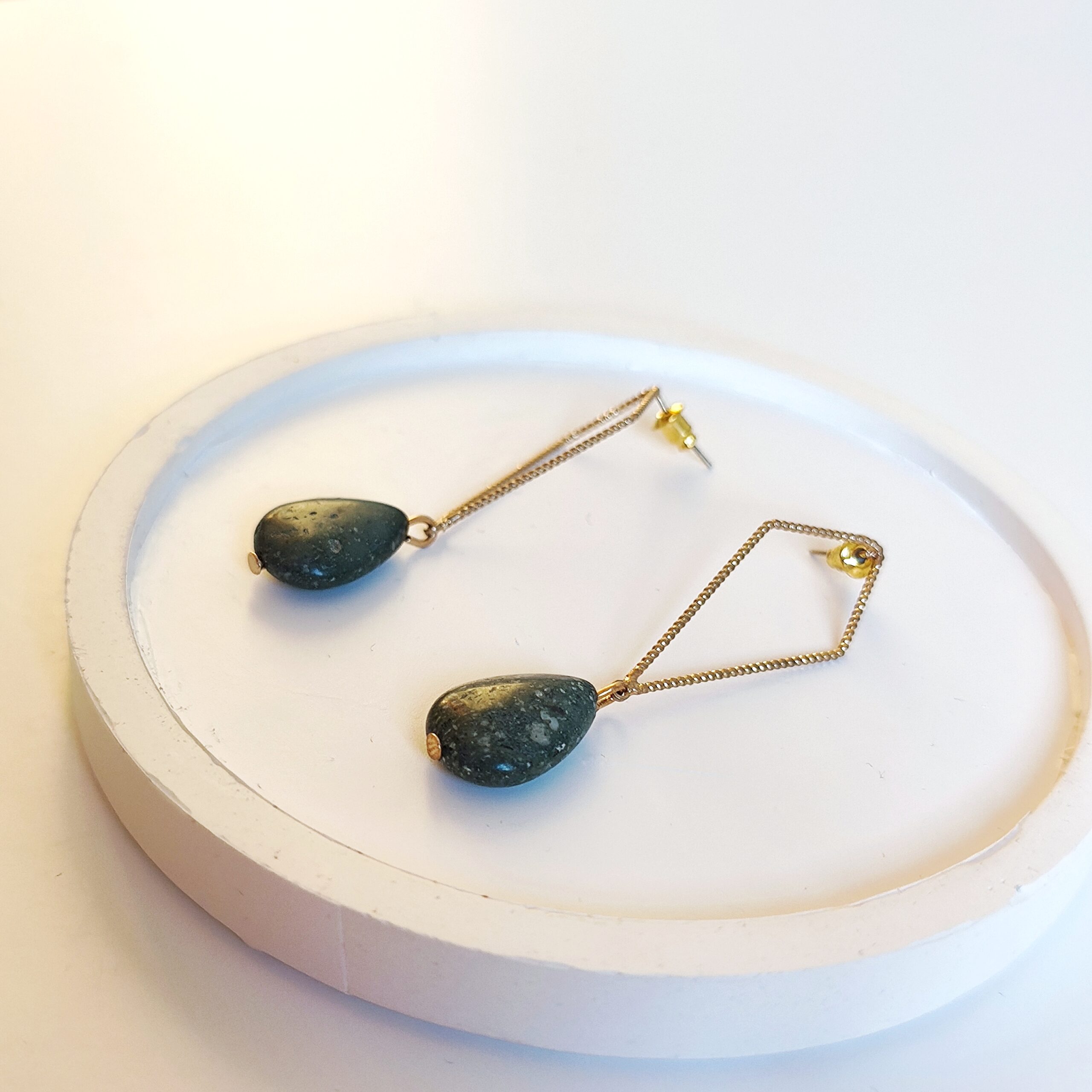Green Stone Minimal Drop Earrings - Image 4