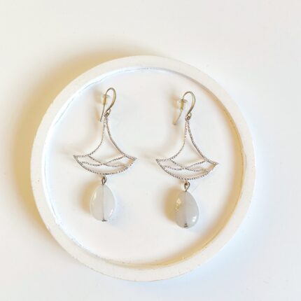 Handmade Minimal Striped Silver-Tone Natural Stone Earrings - Bohemart Boho Jewellery