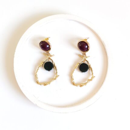 Handmade Twisted Art Burgundy & Black Earrings - Bohemart Boho Jewellery