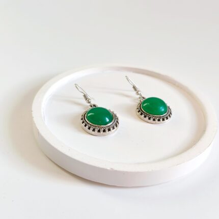 Handmade Green Stone Minimal Vintage Earrings - Bohemart Boho Jewellery
