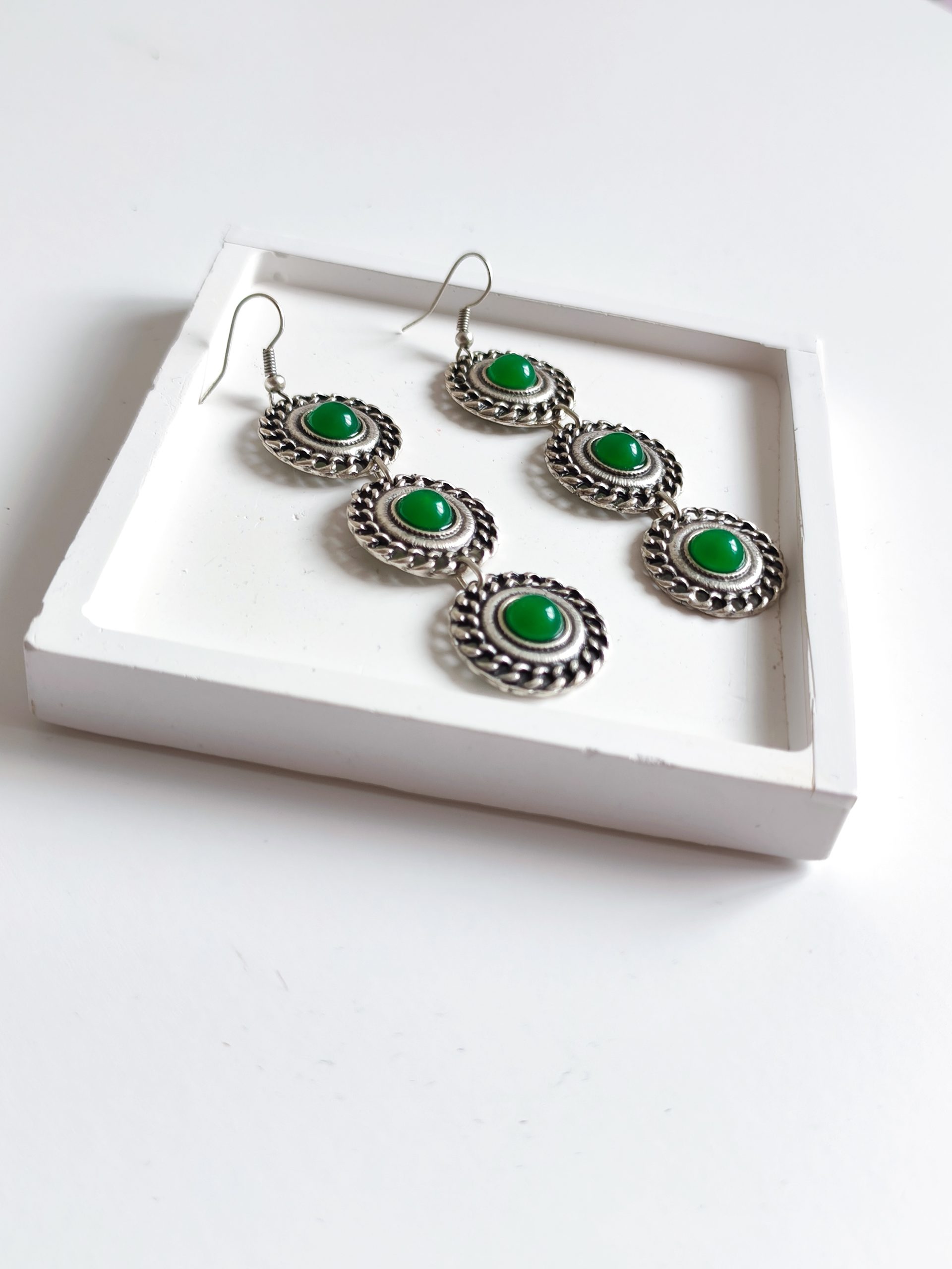 Green Natural Stone Ethnic Earrings - Image 2