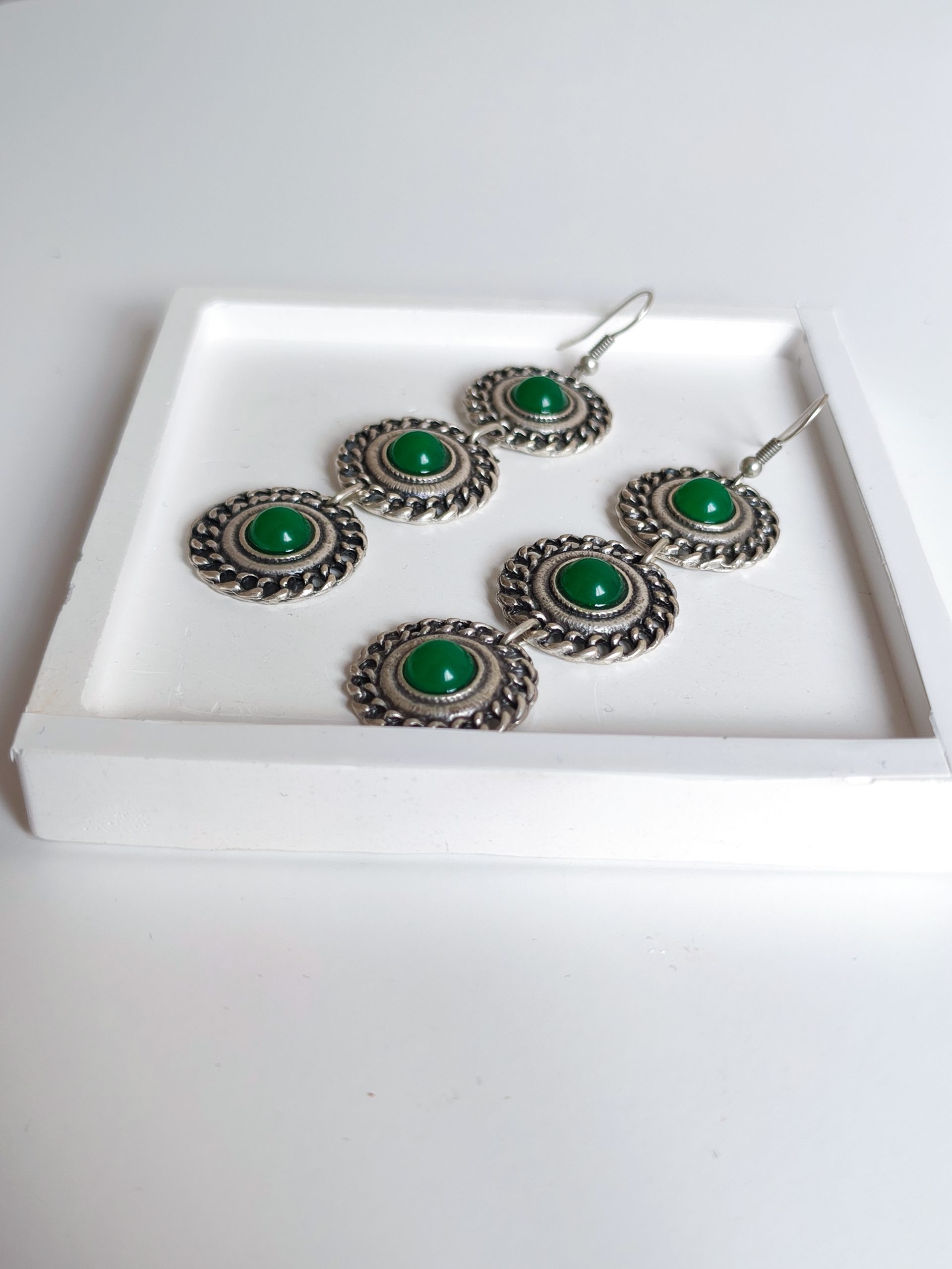 Green Natural Stone Ethnic Earrings - Image 3