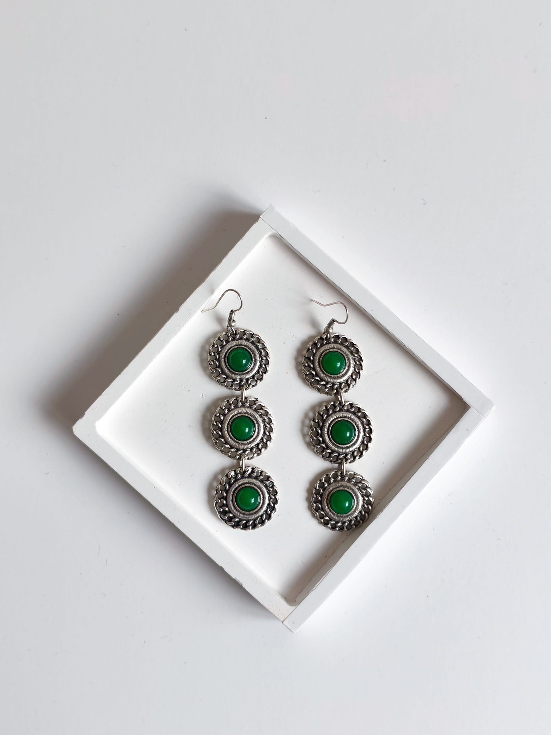 Handmade Green Natural Stone Ethnic Earrings - Bohemart Boho Jewellery