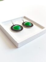 Green Stone Round Medallion Earrings | Handmade Bohemian - Image 2
