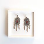 Handmade Bohemian Dangle Earrings with Red Stones - Bohemart Boho Jewellery