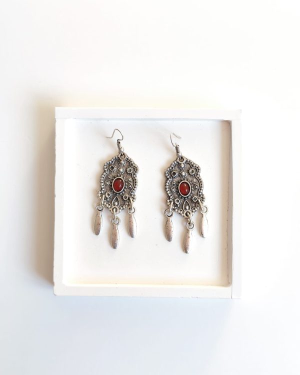 Bohemian Dangle Earrings with Red Stones