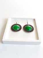 Green Stone Round Medallion Earrings | Handmade Bohemian - Image 3